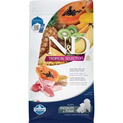 N&D Tropical Selection Bárány Száraz Kutyatáp Közepes és Nagytestű Kölyökkutyáknak 2kg - Állati Eredetű Fehérjével, Ősi Gabonákkal és Trópusi Gyümölcsökkel, Glükozaminnal