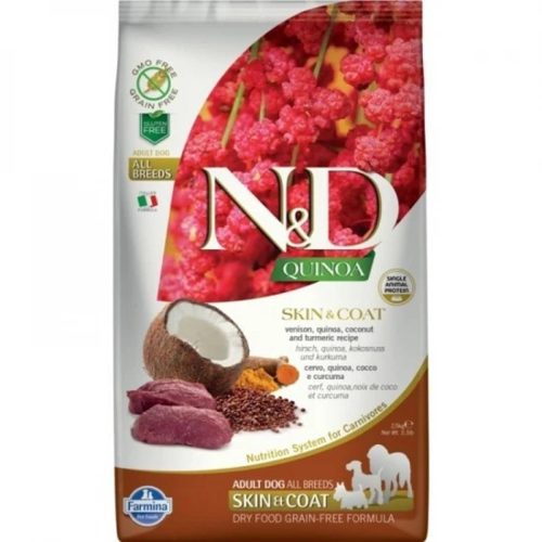 N&D Quinoa Skin & Coat Szarvashús Száraz Kutyatáp Felnőtt Kutyáknak 2.5kg - Gabonamentes, Hipoallergén, Szarvashússal, Quinoával, Kókuszdióval és Kurkumával