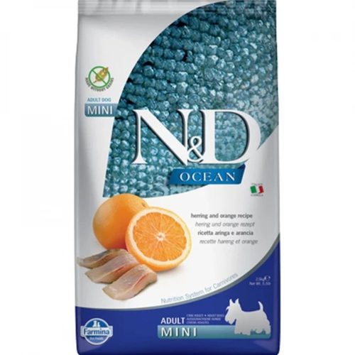 N&D Ocean Hering & Narancs Száraz Kutyatáp Kistestű Felnőtt Kutyáknak 2.5kg - Gabonamentes, Hipoallergén, Heringgel, Omega-3 Zsírsavakkal, Glükozaminnal és Kondroitinnel