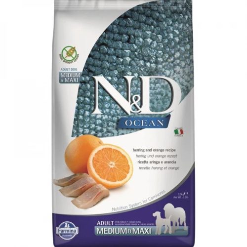 N&D Ocean Hering & Narancs Száraz Kutyatáp Közepes és Nagytestű Felnőtt Kutyáknak 2.5kg - Gabonamentes, Hipoallergén