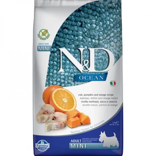 N&D Ocean Tőkehal, Sütőtök & Narancs Száraz Kutyatáp Kistestű Felnőtt Kutyáknak 2.5kg - Gabonamentes, Hipoallergén, Tőkehal Fehérjével
