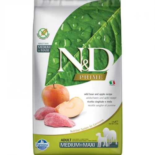 N&D Prime Vaddisznó & Alma Száraz Kutyatáp Közepes és Nagytestű Felnőtt Kutyáknak 2.5kg - Gabonamentes, Hipoallergén, Vaddisznó Fehérjével, Almával, Édesburgonyával
