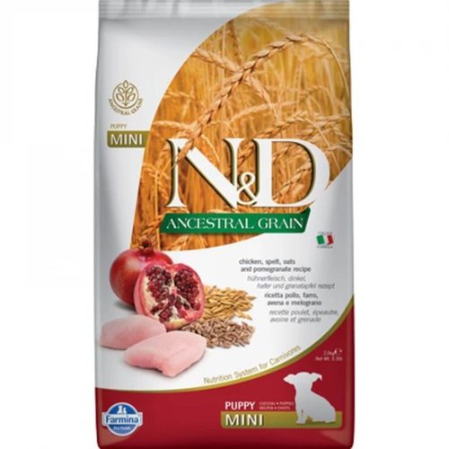 N&D Ancestral Grain Csirke, Tönköly, Zab & Gránátalma Száraz Kutyatáp Kistestű Kölyökkutyáknak 2.5kg - Csökkentett Gabonatartalmú, Búzagluténmentes, Csirkehússal