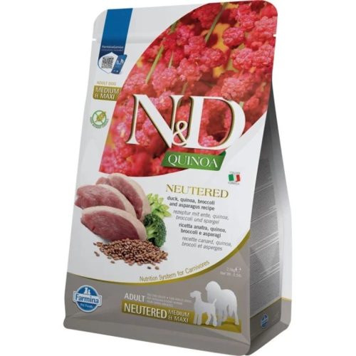 N&D Quinoa Kacsa, Brokkoli & Spárga Száraz Kutyatáp Közepes és Nagytestű Felnőtt Kutyáknak 2.5kg - Gabonamentes, Hipoallergén, Kacsahússal