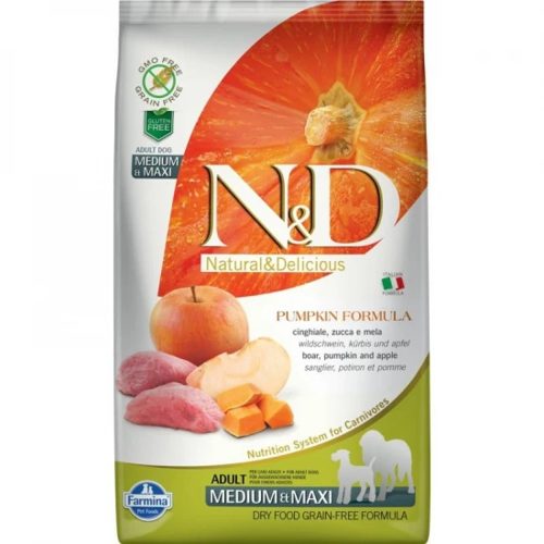 N&D Pumpkin Vaddisznó & Alma Száraz Kutyatáp Közepes és Nagytestű Felnőtt Kutyáknak 2.5kg - Gabonamentes, Hipoallergén, 60% Állati Eredetű Fehérjével