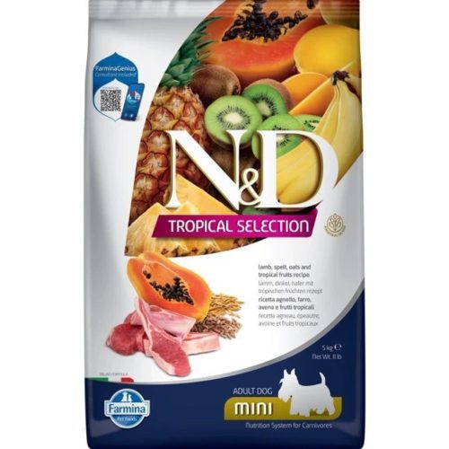 N&D Tropical Selection Bárány, Tönköly, Zab & Trópusi Gyümölcsök Száraz Kutyatáp Kistestű Felnőtt Kutyáknak 5kg - Csökkentett Gabonatartalmú, Búzagluténmentes, Állati Eredetű Fehérjével