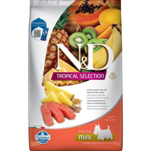 N&D Tropical Selection Lazac Száraz Kutyatáp Kistestű Felnőtt Kutyáknak 5kg - Csökkentett Gabonatartalmú, Búzagluténmentes, Állati Eredetű Fehérjével