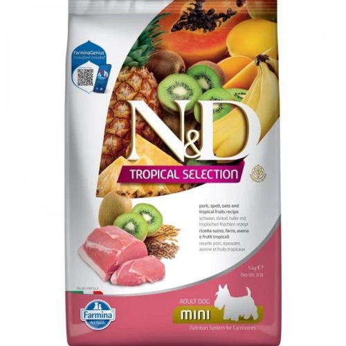 N&D Tropical Selection Sertés Száraz Kutyatáp Kistestű Felnőtt Kutyáknak 5kg - Csökkentett Gabonatartalmú, Búzagluténmentes, Állati Eredetű Fehérjével
