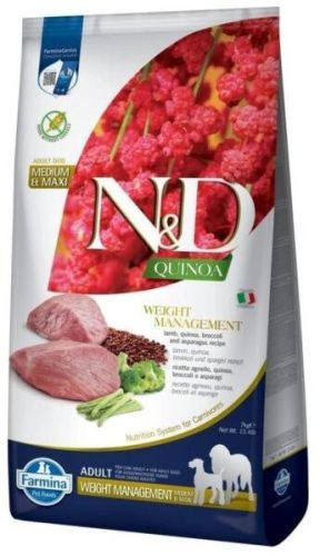 N&D Quinoa Weight Management Bárány Száraz Kutyatáp Közepes és Nagytestű Felnőtt Kutyáknak 7kg - Gabonamentes, Hipoallergén, 92% Állati Eredetű Fehérjével
