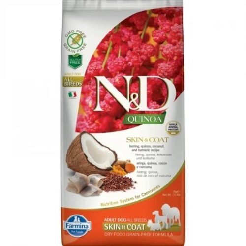 N&D Quinoa Skin & Coat Hering Száraz Kutyatáp Felnőtt Kutyáknak 7kg - Gabonamentes, Hipoallergén, Bőr- és Szőrzetápoló, Omega-3 Zsírsavakkal, Glükozaminnal és Kondroitinnel