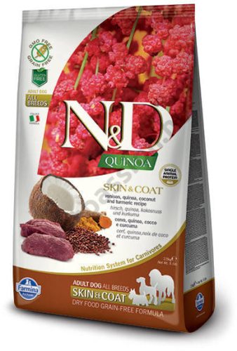 N&D Quinoa Skin & Coat Vadhús Száraz Kutyatáp Közepes és Nagytestű Felnőtt Kutyáknak 7kg - Gabonamentes, Hipoallergén, Bőr- és Szőrzetápoló, Szarvashússal