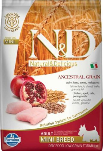 N&D Ancestral Grain Csirke, Tönköly, Zab & Gránátalma Száraz Kutyatáp Kistestű Felnőtt Kutyáknak 7kg - Csökkentett Gabonatartalmú, Búzagluténmentes, Állati Eredetű Fehérjével
