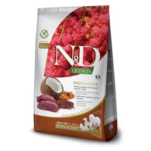 N&D Quinoa Skin & Coat Vadhús & Kókusz Száraz Kutyatáp Közepes és Nagytestű Felnőtt Kutyáknak 7kg - Gabonamentes, Hipoallergén, Bőr- és Szőrzetápoló, Csirkehúsmentes