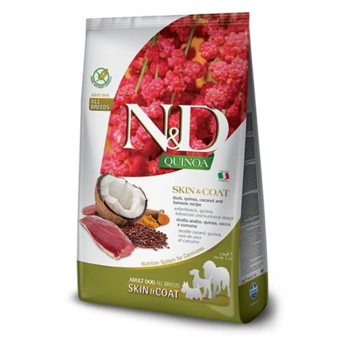 N&D Quinoa Skin & Coat Kacsa & Kókusz Száraz Kutyatáp Közepes és Nagytestű Felnőtt Kutyáknak 7kg - Gabonamentes, Hipoallergén, Bőr- és Szőrzetápoló, Kacsa Fehérjével