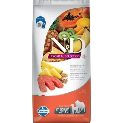 N&D Tropical Selection Lazac Száraz Kutyatáp Közepes és Nagytestű Felnőtt Kutyáknak 10kg - Csirkehúsmentes, Omega-3 Zsírsavakban Gazdag