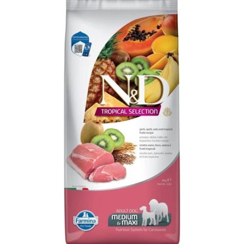 N&D Tropical Selection Sertés Száraz Kutyatáp Közepes és Nagytestű Felnőtt Kutyáknak 10kg - Alacsony Glikémiás Index, Trópusi Gyümölcsökkel