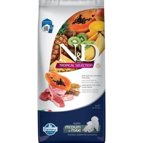 N&D Tropical Selection Bárány Száraz Kutyatáp Közepes és Nagytestű Kölyökkutyáknak 10kg - Csirkehúsmentes, Trópusi Gyümölcsökkel