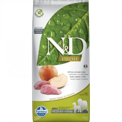 N&D Prime Vaddisznó & Alma Száraz Kutyatáp Közepes és Nagytestű Felnőtt Kutyáknak 12kg - Gabonamentes, Hipoallergén