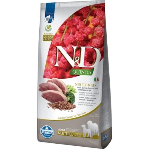 N&D Quinoa Kacsa, Brokkoli & Spárga Száraz Kutyatáp Ivartalanított Közepes és Nagytestű Felnőtt Kutyáknak 12kg - Gabonamentes, Súlykontrollra Kifejlesztve