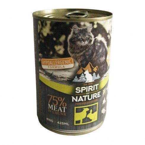 Spirit of Nature Cat Hipoallergén Konzerv Bárányhússal és Nyúlhússal 12x415g - Gabonamentes, Természetes Táplálkozás Érzékeny Emésztésű Macskáknak
