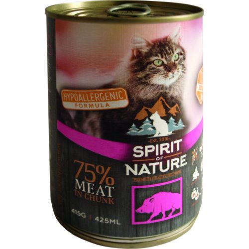Spirit of Nature Cat Hipoallergén Konzerv Vaddisznóhússal 12x415g - Gabonamentes, Természetes Összetevők Érzékeny Emésztésű Felnőtt Macskáknak