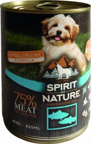 Spirit of Nature Dog Kutyakonzerv Tonhallal és Lazaccal 12x415g - Omega-3 Zsírsavakkal a Ragyogó Szőrzetért és Egészséges Bőrért